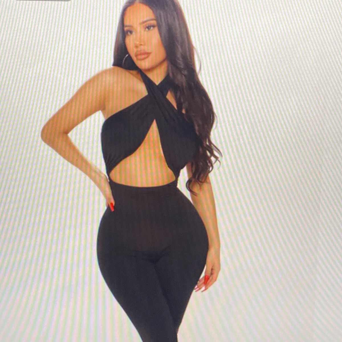 Fashion Nova Havana Honey Halter Jumpsuit Womens Medium Black Sexy