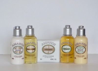 New L'OCCITANE 5 pc AMANDE Almond Oil Bath & Body Travel Set 
