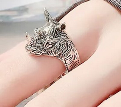 Rhinoceros 3D silver ring