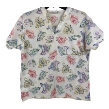 Professional Uniforms Scrub Top Womans Medium White Dental With Animals