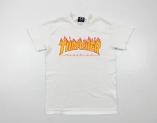 Thrasher Shirt Adult Small White Short Sleeve Skateboarding Tee Streetwear Flame