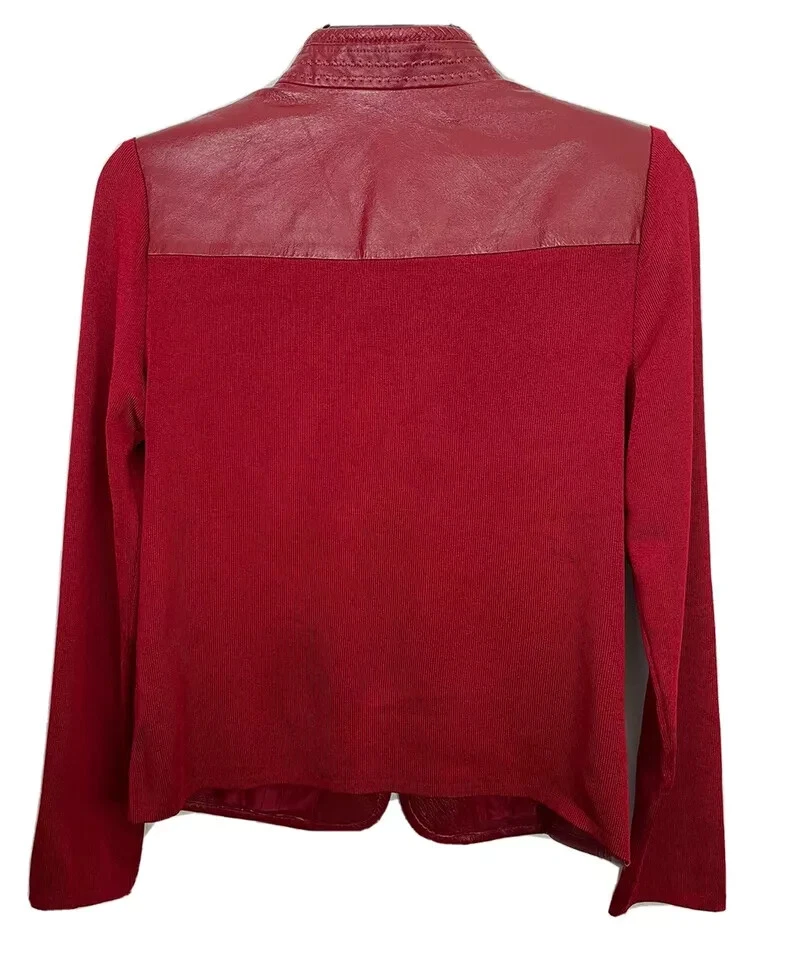 Chaqueta Blazer Peter Nygard Mujer Cuero Rojo Tejido Talla Pequeña Foto 2 de 4
