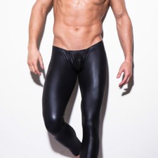 Mens Metallic Faux Leather Leggings Trousers Stretchy Low Waist Slim Pants Club