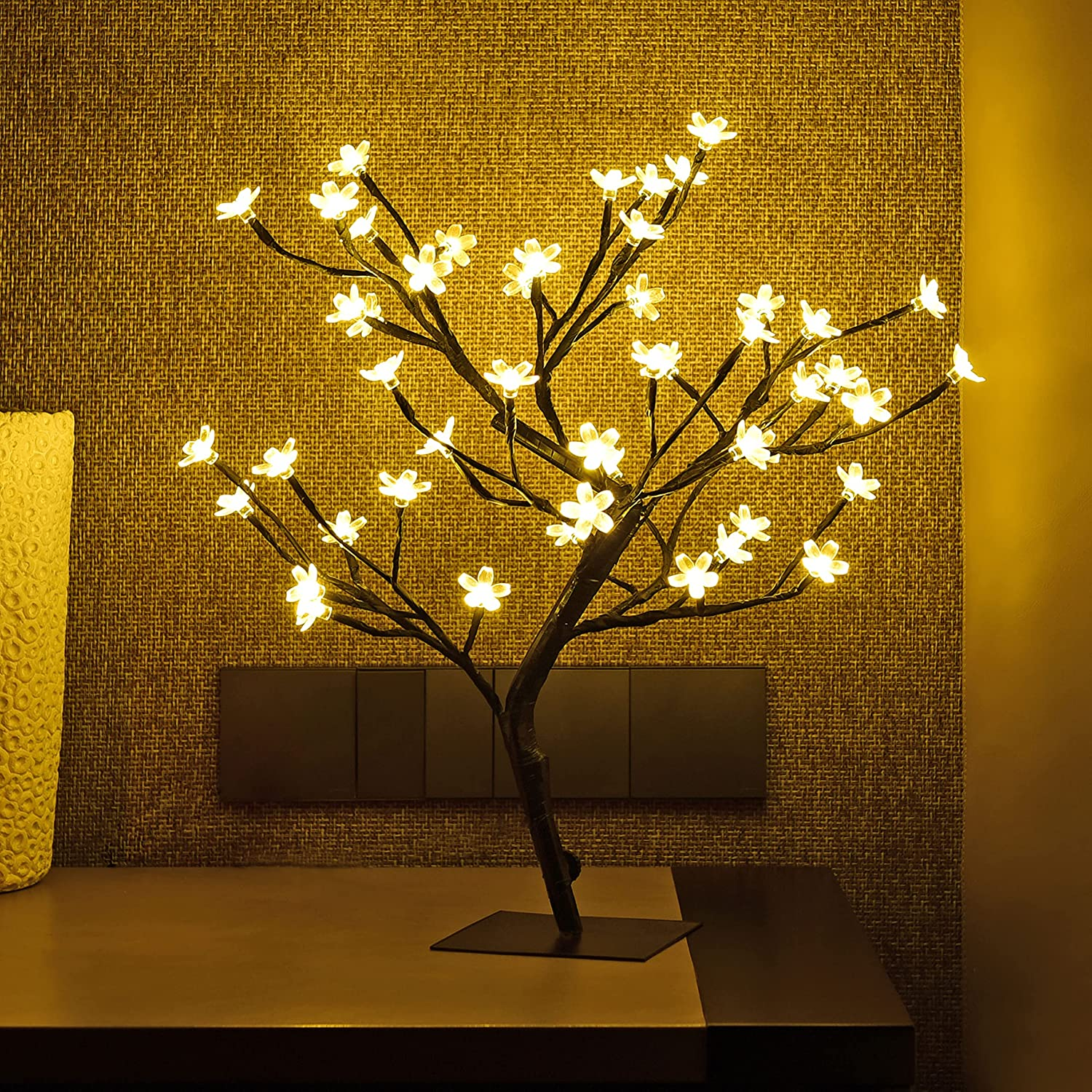 18 Inch Cherry Blossom Bonsai Tree, 48 LED Lights, 24V UL Listed Adapter Include