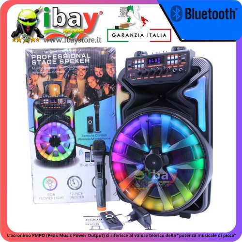 CASSA KARAOKE 5000Wpmpo LUCIRGB SUB 33CM SURROUND EQ BT USB SD MICROFONO WIFI - Foto 2 di 21