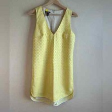 Muse yellow white high low embroidered shift dress S spring fall summer