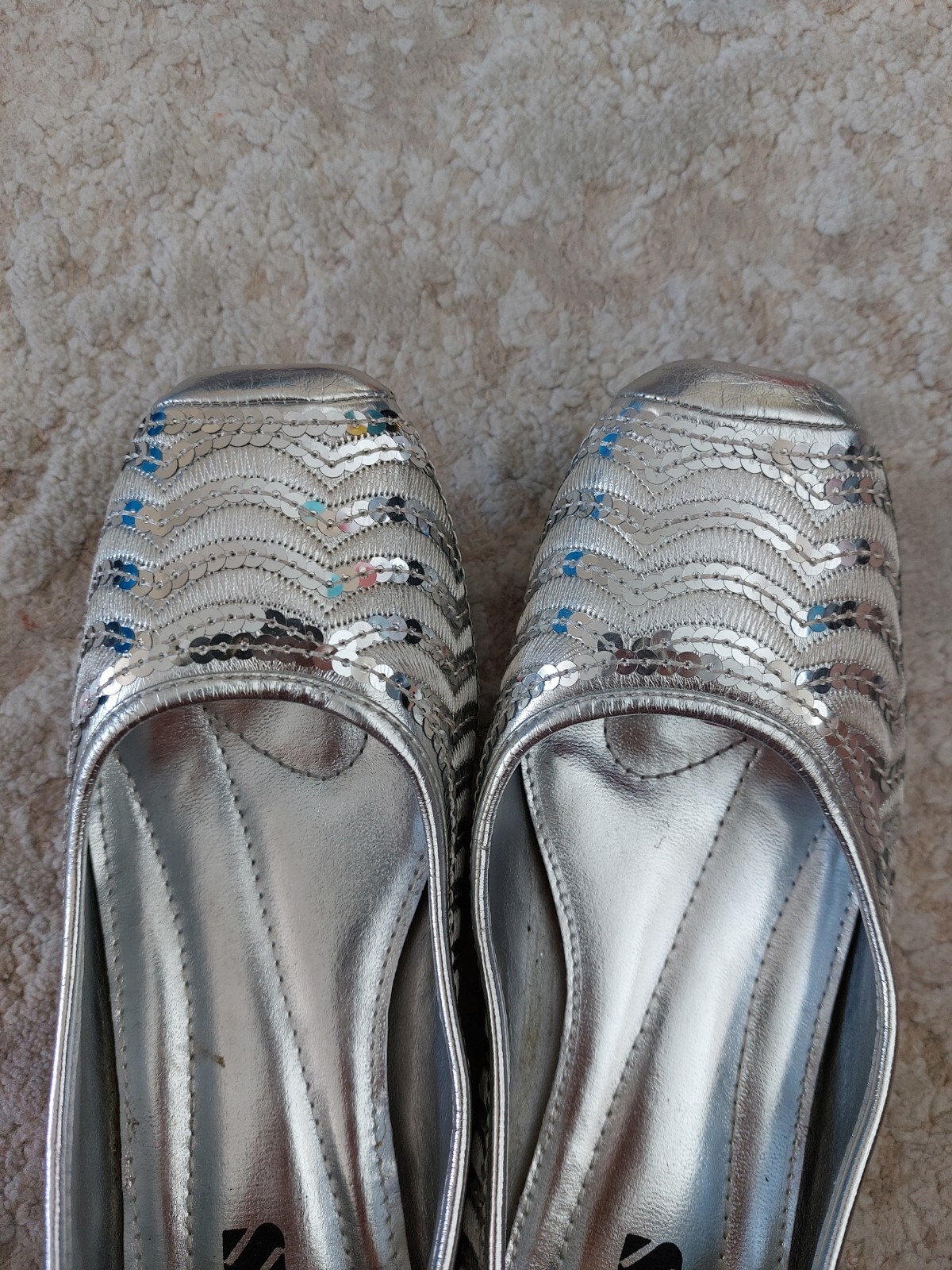 Ladies XES Silver Sequin Flat Pumps / Shoes Size UK 4 eBay