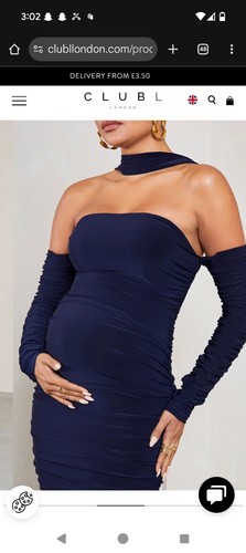 Club London Joy Navy Ruched Long Sleeved Maternity Maxi Dress With Halter Collar - Picture 3 of 5