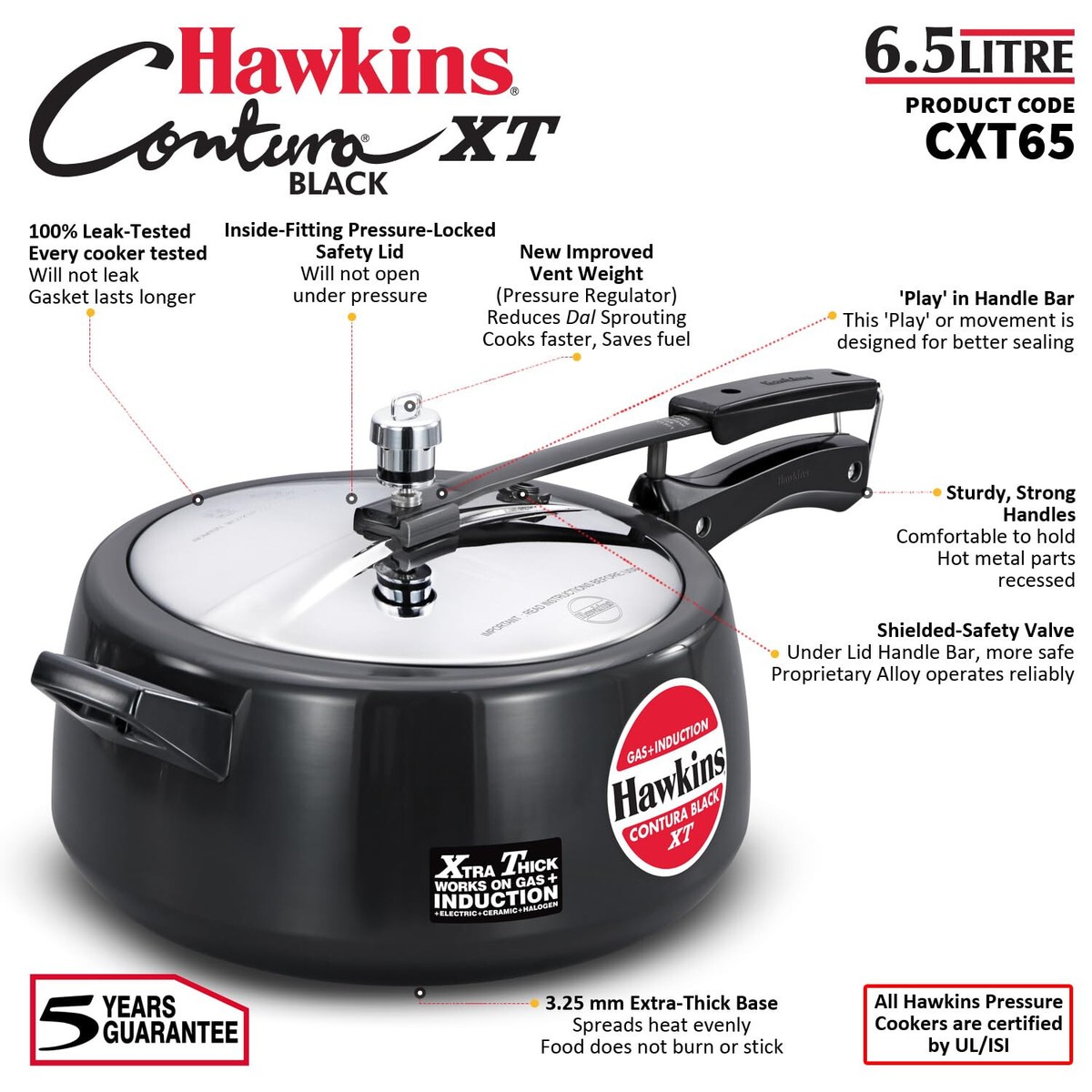 Hawkins Contura Black XT Litre Induction Pressure Cooker For