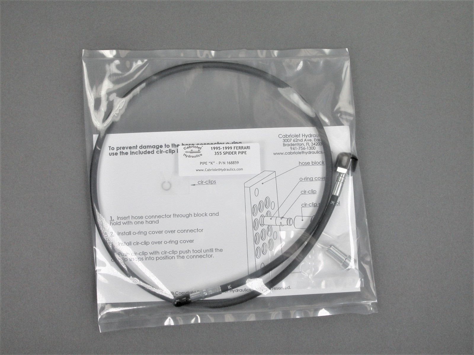 1995-1999 Ferrari 355 Spider Soft Top Hydraulic Pipe Letter "K", P/N 168859