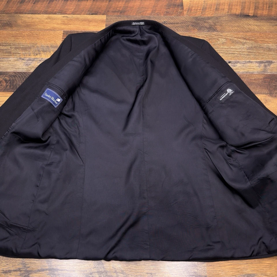 Blazer Vintage Stanley Blacker Doble Pecho 42 Largo Negro Dorado Botones Lana Foto 3 de 4