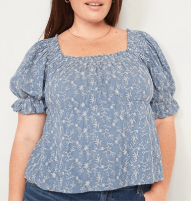 Old Navy cotton blend Embroidered-Print Puff-Sleeve Babydoll Top size 3X NWT