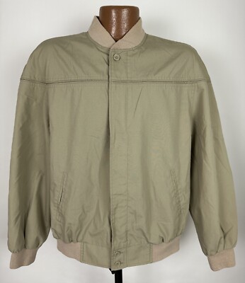 Vintage 80s Current Seen Bomber Jacket Men Large Full-Zip Beige Minimal Grandad