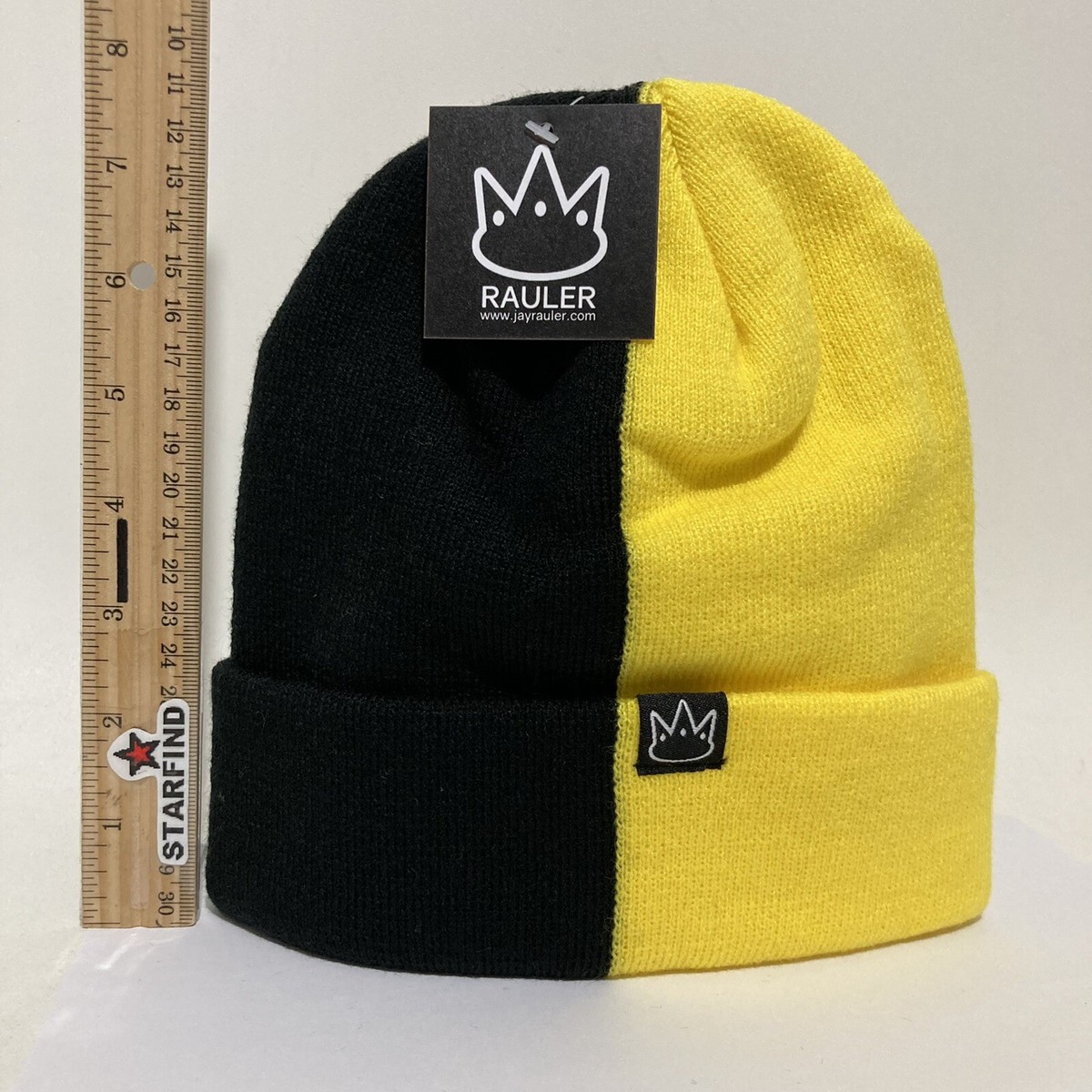 Jay Rauler Half Black Yellow 2 Two Tone Beanie Knit Cuff Cap Hat