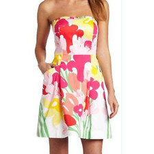 Lilly Pulitzer "Blossom" Resort White Lavish Lilly's Strapless Dress Size 10