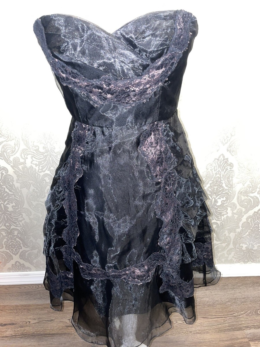 knee length dresses for ladies BCBGMAXAZRIA Black Lace with Cream Slip Strapless Midi Dress main image 0