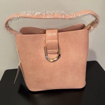 Izzy & Ali Pink Bucket Handbag Purse Vegan Leather  Shoulder Strap
