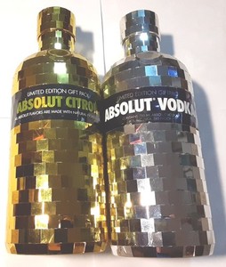 2 Lot Absolut Vodka Limited Edition Gift Bottle Disco Mirror Silver Citron Gold