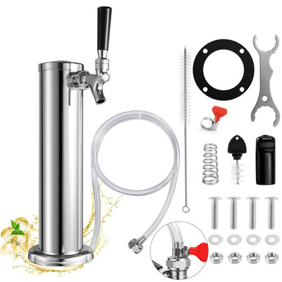 Wellbom Single Beer Tap Tower 1/4 Barb 3 Draft Kegerator Tap Tower Stainless