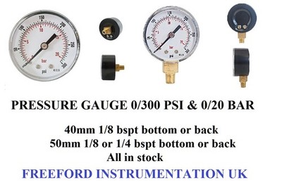 300 PSI Manometer & 0/20 bar alle Typen 40 mm 50 mm hinten unten 1/4 1/8 BSPT