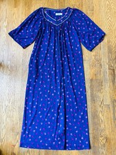 Komar Vintage Purple Heart Floral Flannel Nightgown Size Large