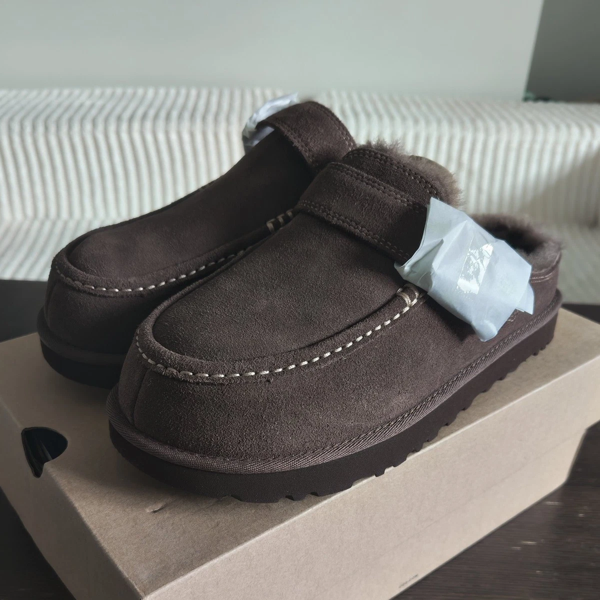UGG Goldenstar Evelina Clog Womens UK 7 EU 40 Brown Suede Sheepskin New Boxed