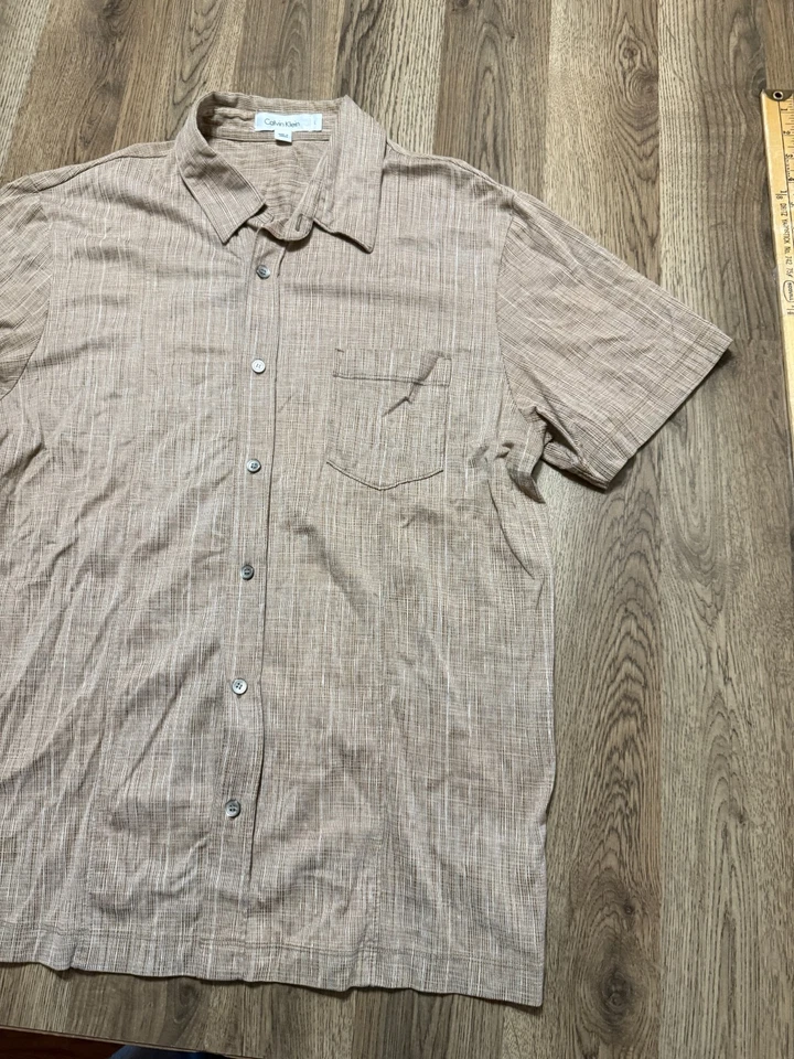 Calvin Klein Shirt, Men's Size Large, Brown, Short Sleeve, Button Up Shirt - Image 4 of 4