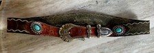 Leather Women s Belt Size 28 Brown Silver Tone Buckle Western Country Turquoise
