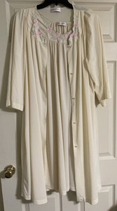 Vintage Shadowline Peignoir Robe & Gown Set  Womens Large Yellow NylonEmbroidery