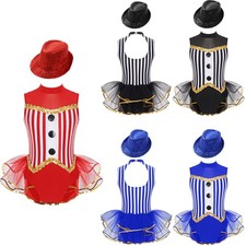 Kids Girls Dance Costume With Hat Jazz Outfit Halloween Leotard Recital Sparkly
