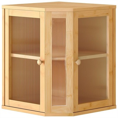 Bamboo Bread Box, Kitchen Countertop Corner Bread Box, Large Capacity 2-Tier