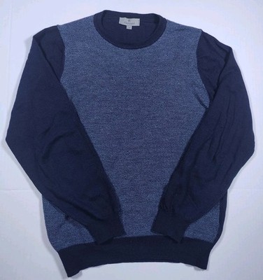 Canali 1934 Two Tone Navy 100% Wool Sweater Size 54 (~L) Made In Italy