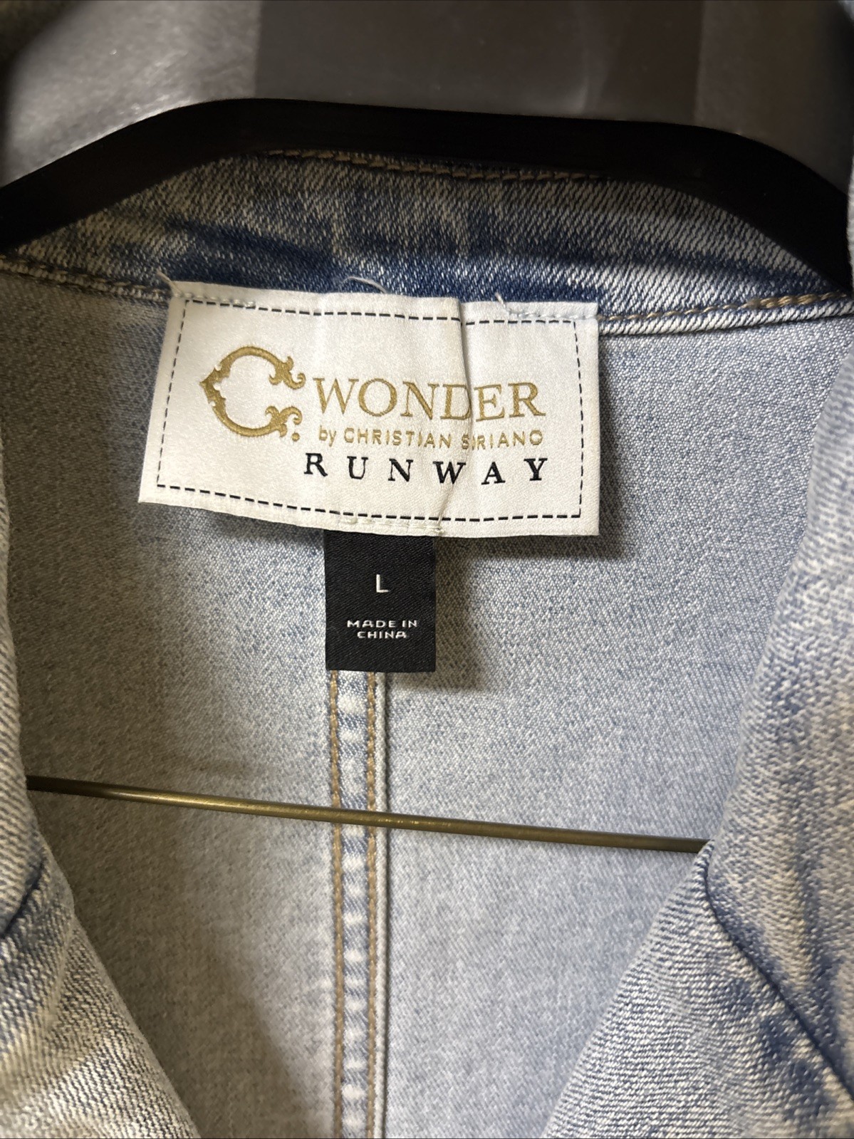 C Wonder by Christian Siriano Denim Peplum Moto Jacket Sz Large Fadeout Wash