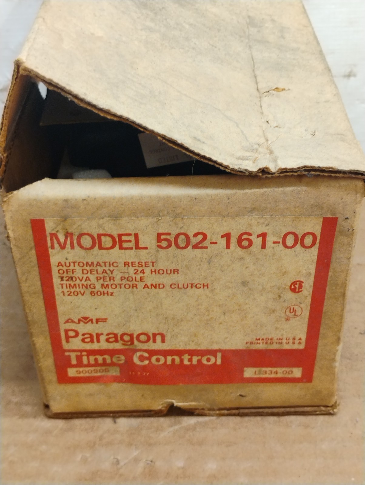 AMF Paragon 502-161-00 Time Control 24 Hour Off Delay Timer 120V NOS Untested