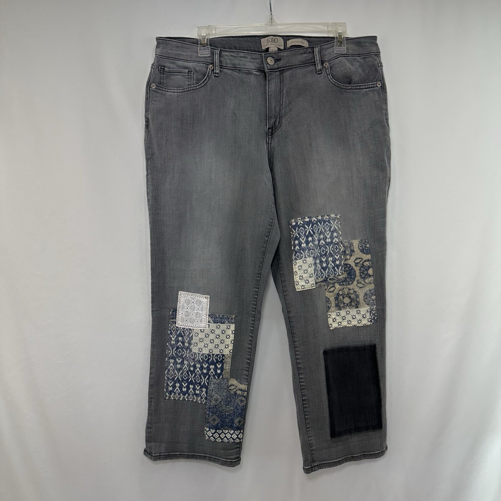 Logo Lori Goldstein Boyfriend Patchwork Gray Jean… - image 1