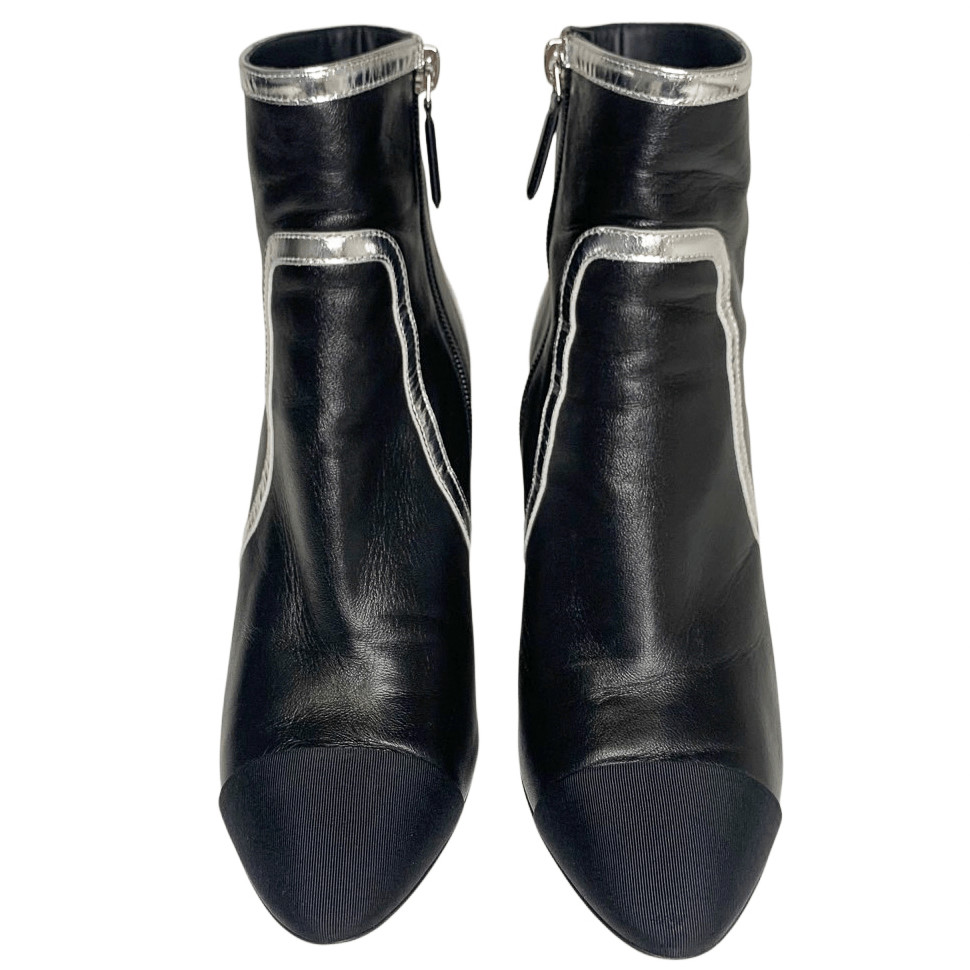 Chanel Interlocking C Black Leather and Grosgrain Ankle Booties EU 37.5 US 6.5-7 thumbnail 2