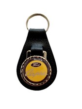 BLACK  LEATHER KEYRING/ FOB DEPICTING FORD CAPRI VINTAGE,LOGO IMAGE