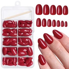 Oval Press on Nails Short Fake Nails, 240pcs Red Nails Press on Deep Red