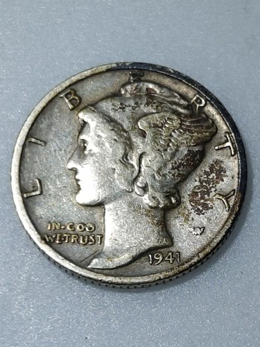 1941- D  Mercury Silver Dime, -F/XF  Condion