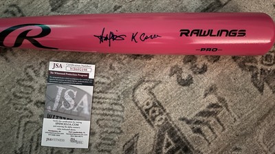 Harold Baines Signed Rawlings Pink Bat K Cancer Insc JSA WITNESS COA