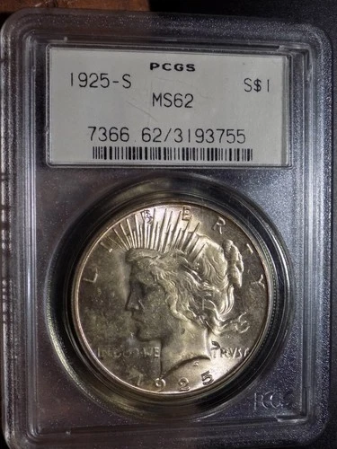 1925-S Peace Silver Dollar - PCGS MS62 - Nice BU in Old Green Holder