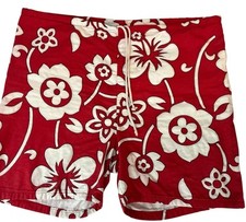 Vintage 60  s Cal Surf Swim Trunks Board Shorts 34  Floral Hippie Groovy Red