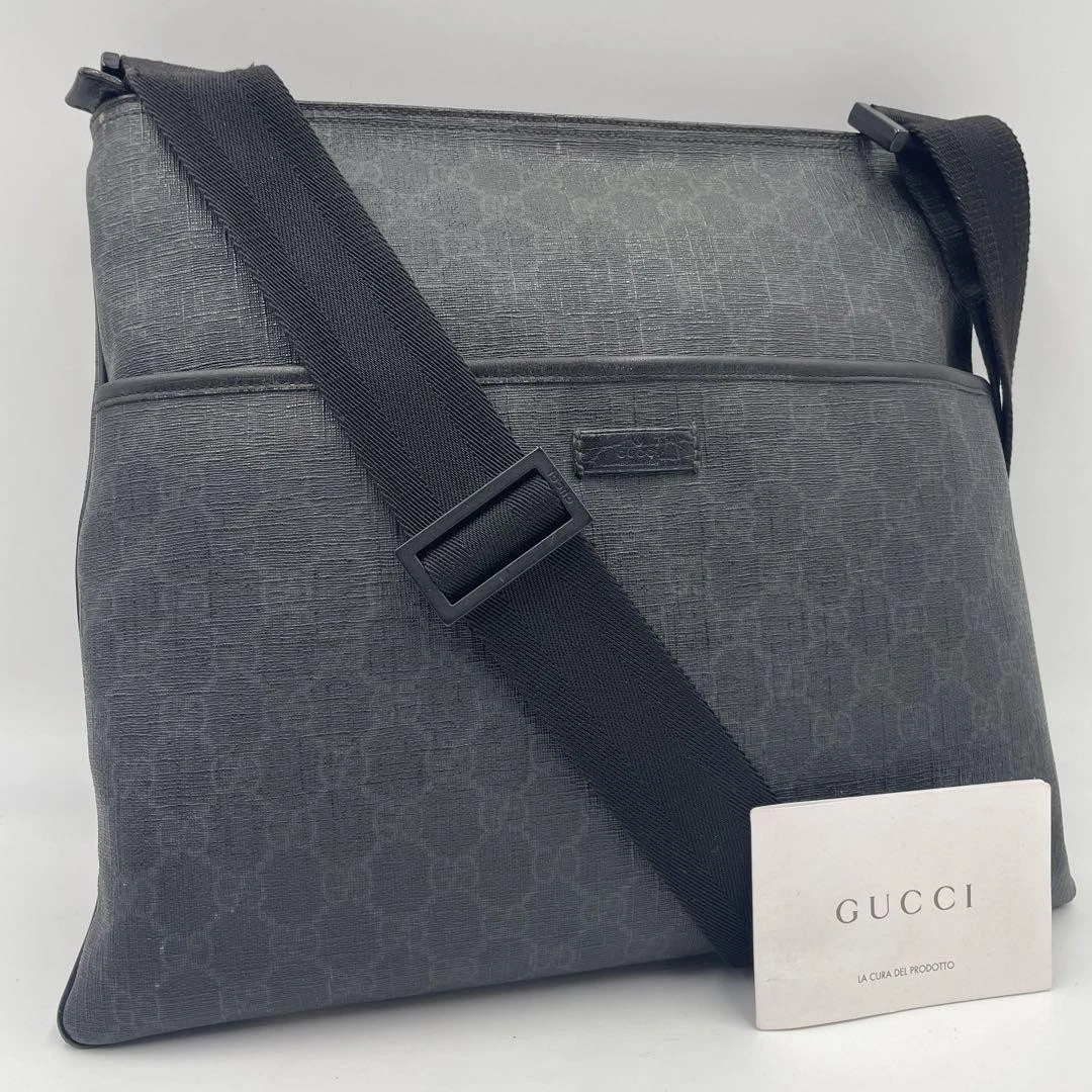 Sac bandoulière GUCCI GG Supreme PVC noir 162904 unisexe taille A4 rare