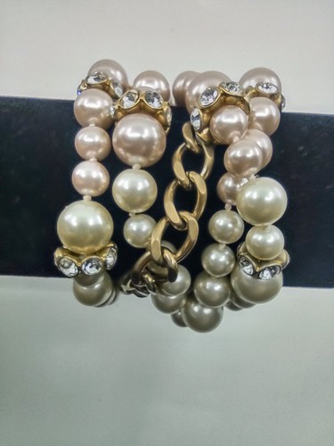 Bracciale vintage Givenchy multifilo perle finte tono oro catena maglia passerella. - Foto 6 di 20