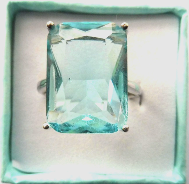 Bague en aigue marine véritable et argent massif 925, taille 60 pour femme