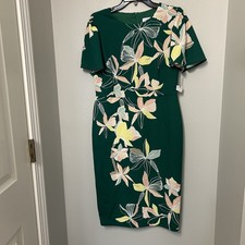 Liz Claiborne green floral short-sleeve dress Size 6 Dressy Workwear Spring NEW