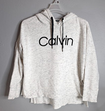 Calvin Klein Womens Hoodie XL Gray Long Sleeve Pullover Logo Spell Out Spot