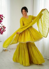 Designer Mal Chanderi Sharara Suit Indian Bollywood Wedding Wear Salwar Kameez