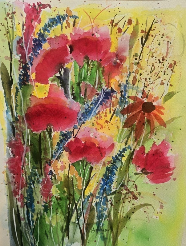 Original Signed Watercolor. Roses. Wall art. 12 x 9"Tulips. Abstract. Modern art