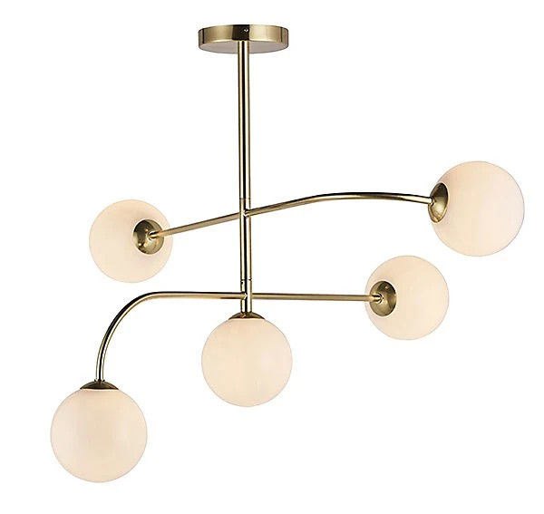 Otto Semi Flush Satin Brushed Gold Effect Plate & Gloss Opal Glass 5 Light